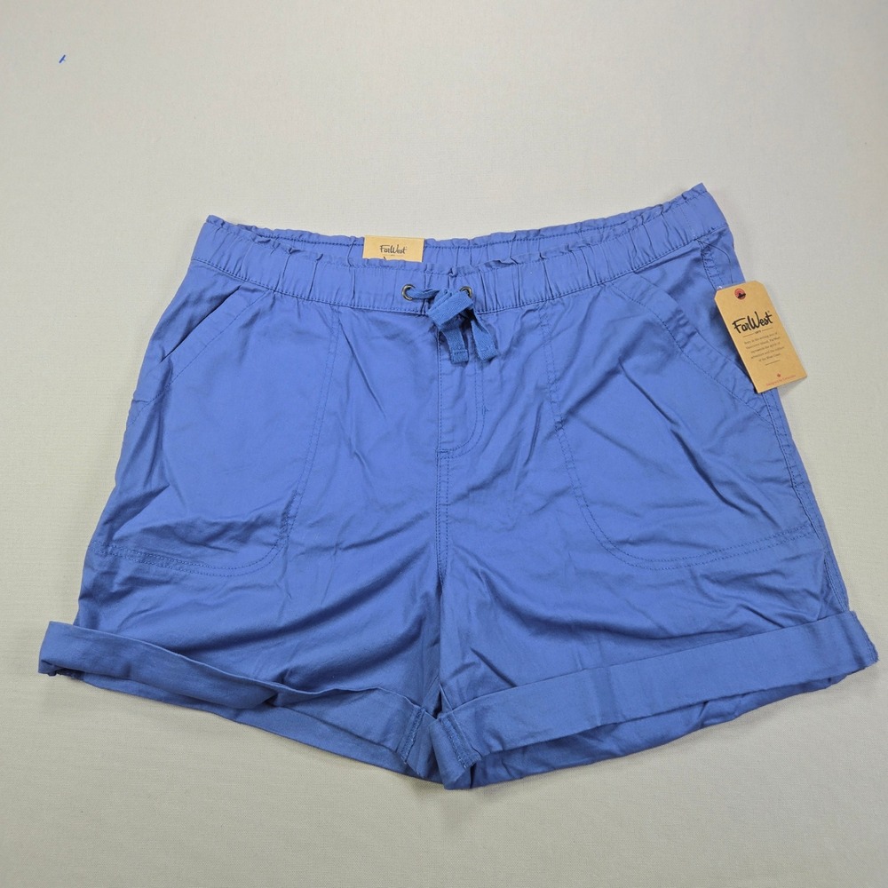FarWest Shorts Pull-On Cuffed Drawstring Solid Blue Womens Large 3DJFFWSP25-670